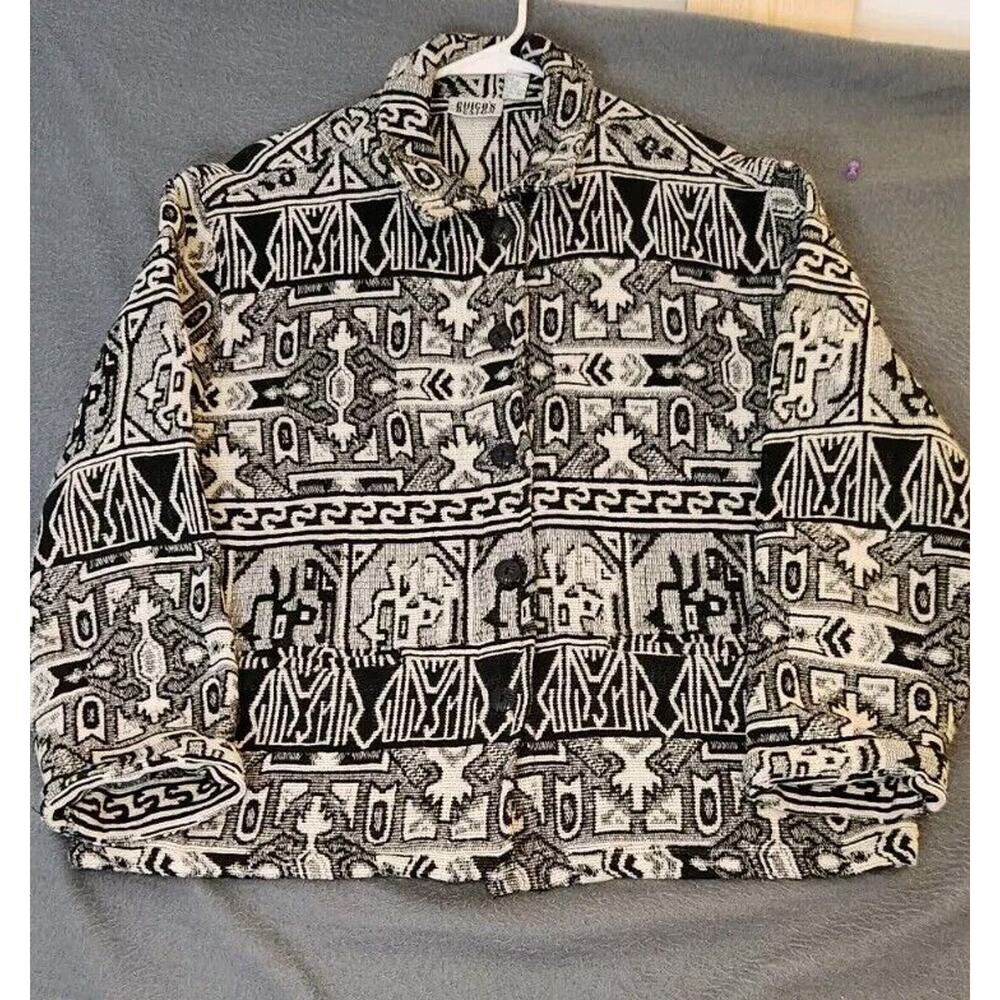 Chico's Design Tapestry Button Front Jacket Women's Size 2 Aztec Vtg Boho